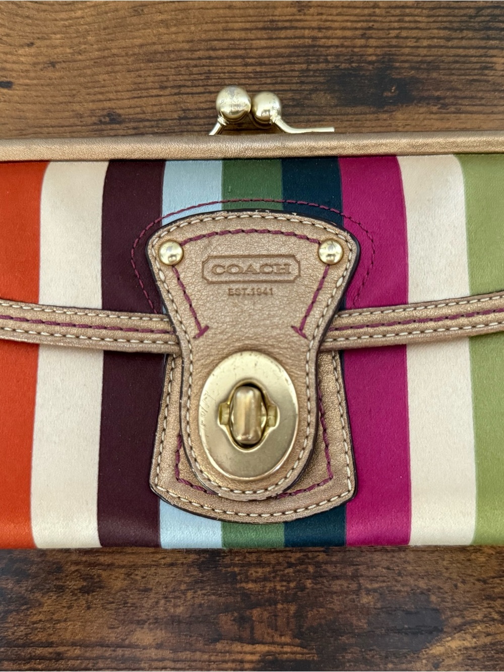 COACH Legacy Multicolor Striped Leather Wallet with Gold Hardware/ Gold Interior